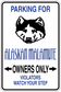 Rectangular parking sign sticker with malamute face and blue text 'Owners Only'