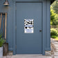 Parking For Dalmatian Owners Only Fun Sign Vinyl Sticker applied to a slate blue rural workshop door