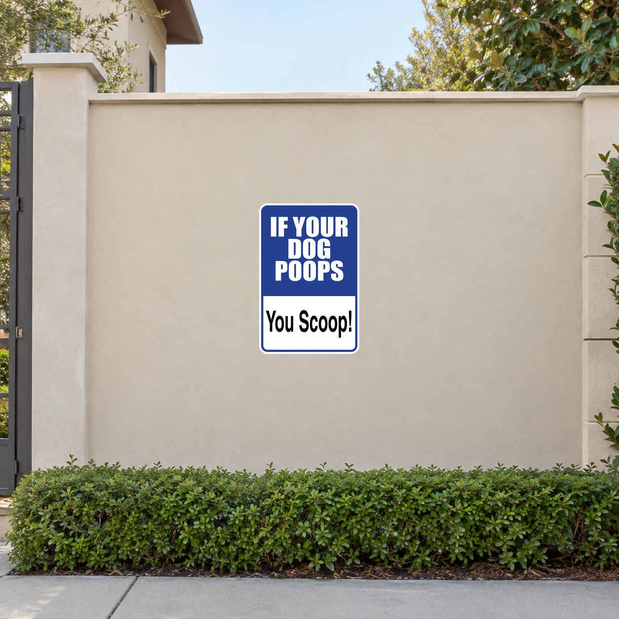 Dog cleanup sign sticker, blue square text 'You Scoop!'