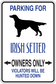 Parking for Irish Setter owners only sticker with black dog silhouette and blue text