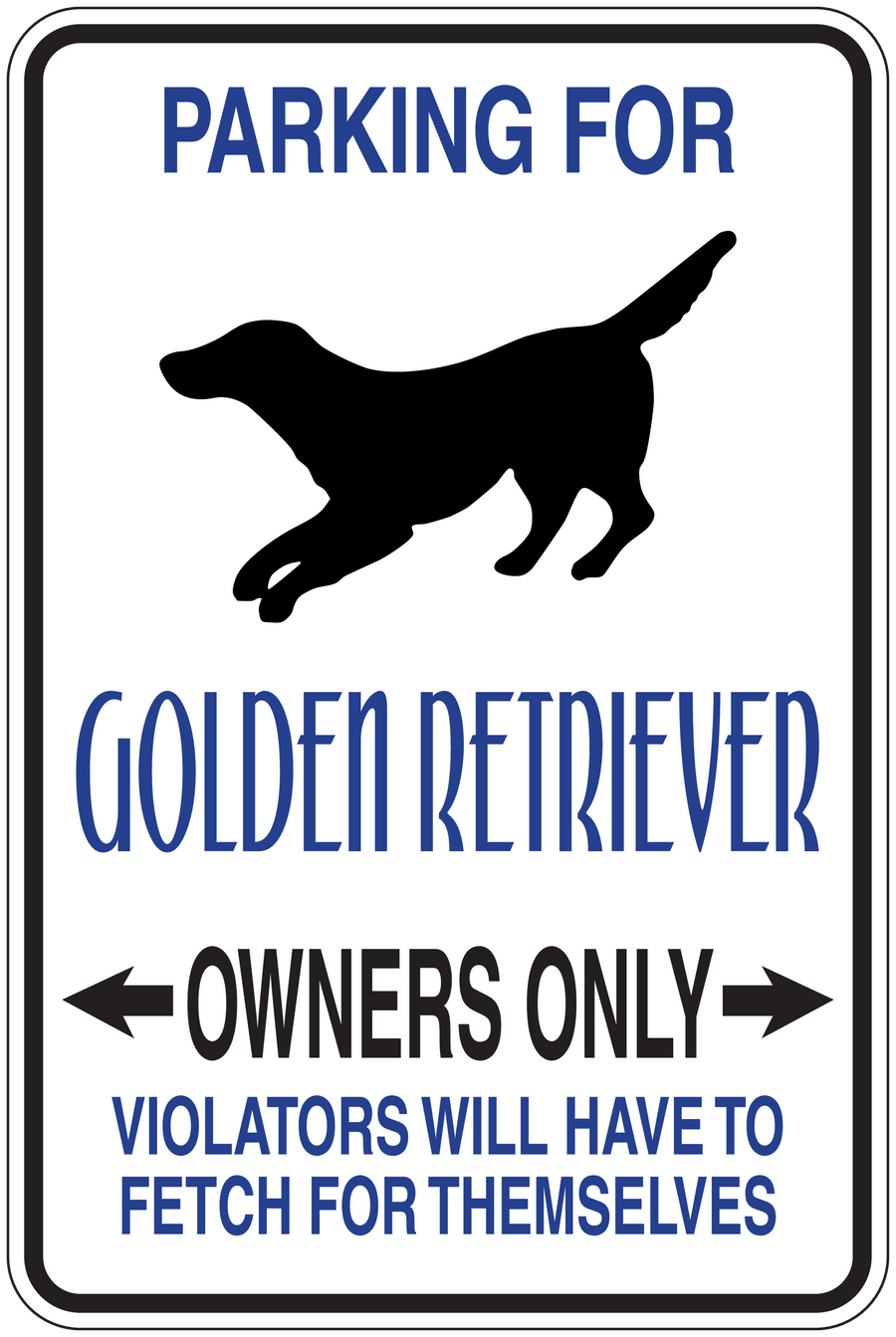 Parking sign sticker with golden retriever silhouette and owners-only parking text