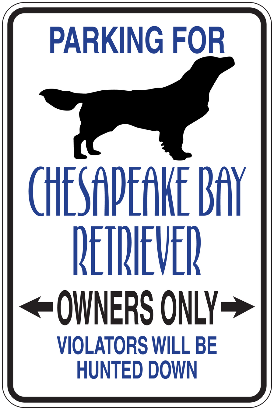 Dog parking sign sticker with blue text: Owners Only, violators will be hunted down