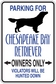 Dog parking sign sticker with blue text: Owners Only, violators will be hunted down