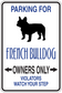 White parking sign sticker with blue French bulldog text: parking for owners only