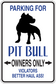 Pit bull parking sticker with dog silhouette and 'Owners Only' blue text