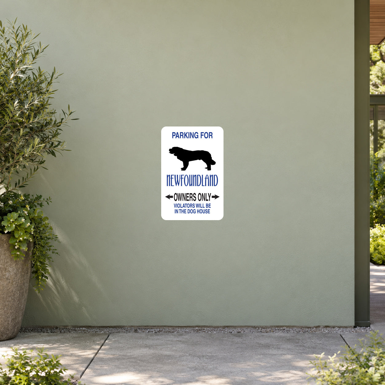 White square parking sign sticker with Newfoundland silhouette and owners only text