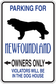 Fun parking sign sticker with dog silhouette; text: PARKING FOR NEWFOUNDLAND, OWNERS ONLY