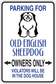 Old English Sheepdog parking sign sticker with dog icon and "Owners Only" text