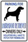 Parking sign sticker with blue text and black Labrador silhouette, “Owners Only” warning
