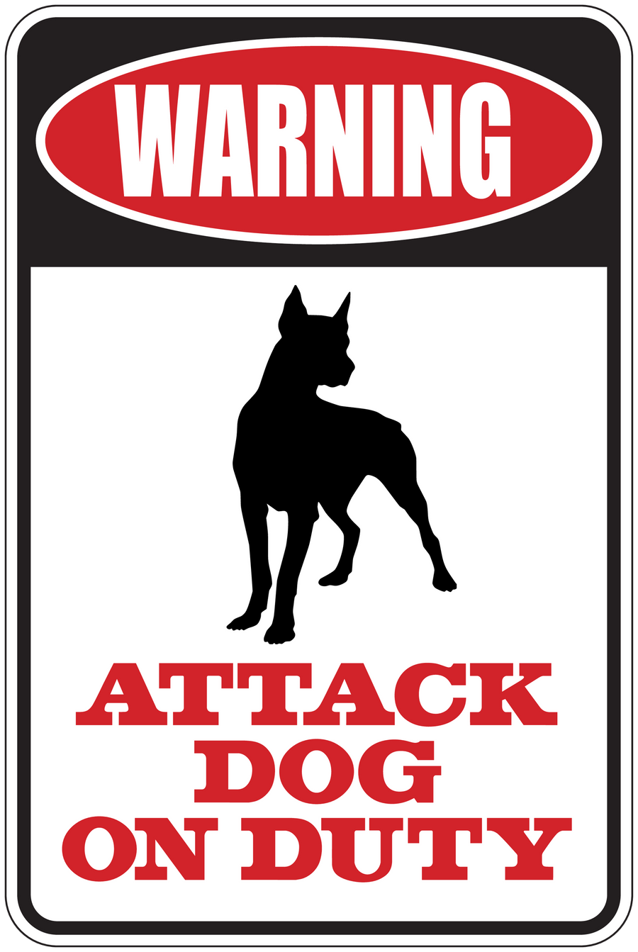 Warning attack dog on duty sticker with black dog silhouette