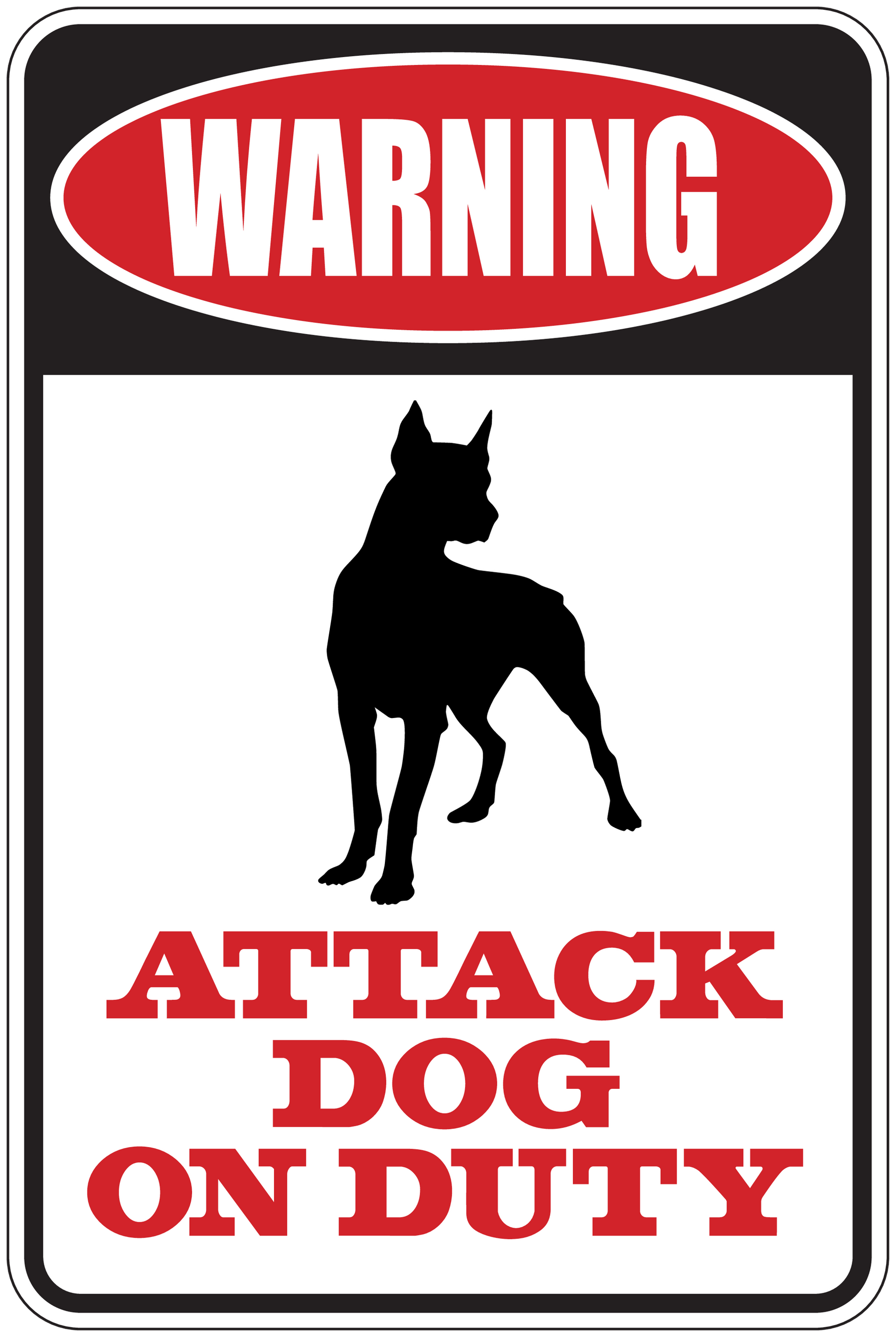 Warning attack dog on duty sticker with black dog silhouette