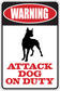 Warning attack dog on duty sticker with black dog silhouette