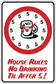 House rules no drinking till after 5-6 fun sign sticker with red clock mug icon