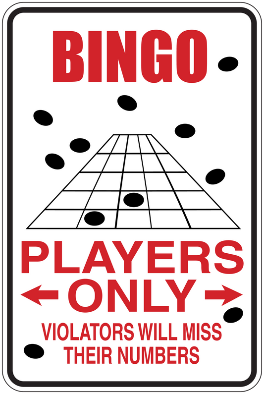 Bingo Players Only sticker with red BINGO and PLAYERS ONLY over bingo card