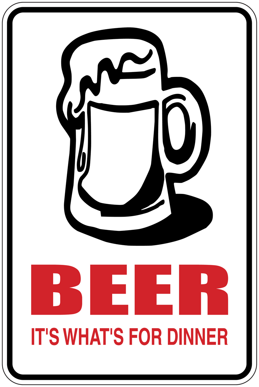 Beer sticker with beer mug icon; red “BEER” text and “It’s what’s for dinner”
