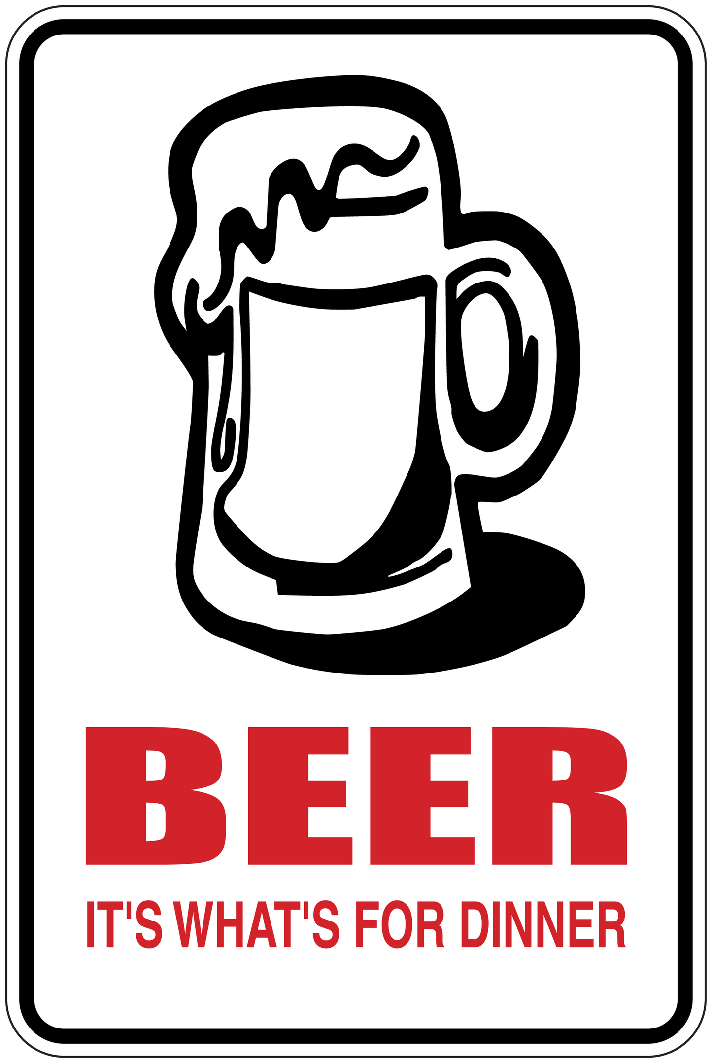 Beer sticker with beer mug icon; red “BEER” text and “It’s what’s for dinner”