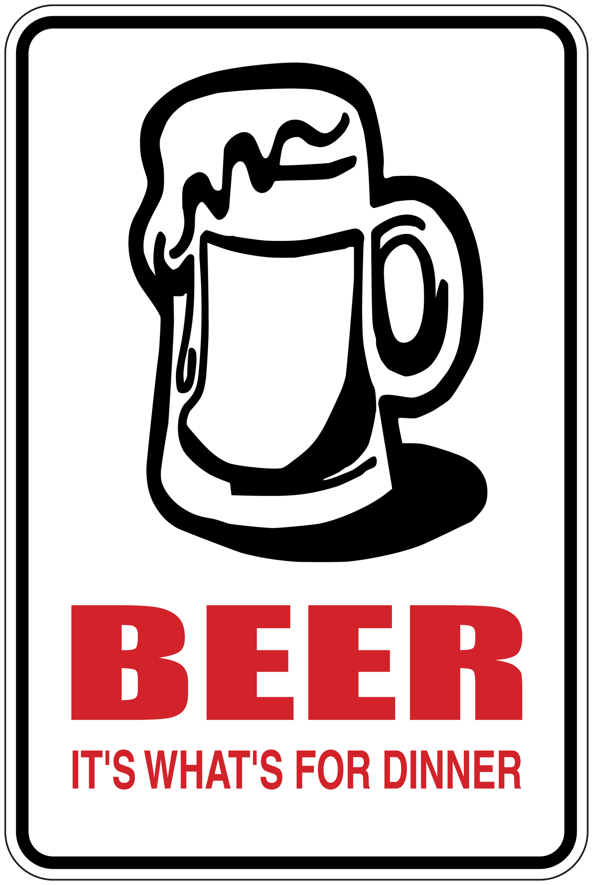 Beer sticker with beer mug icon; red “BEER” text and “It’s what’s for dinner”