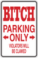 Red and white rectangular parking-only sign sticker with arrows and 'Violators will be clawed'