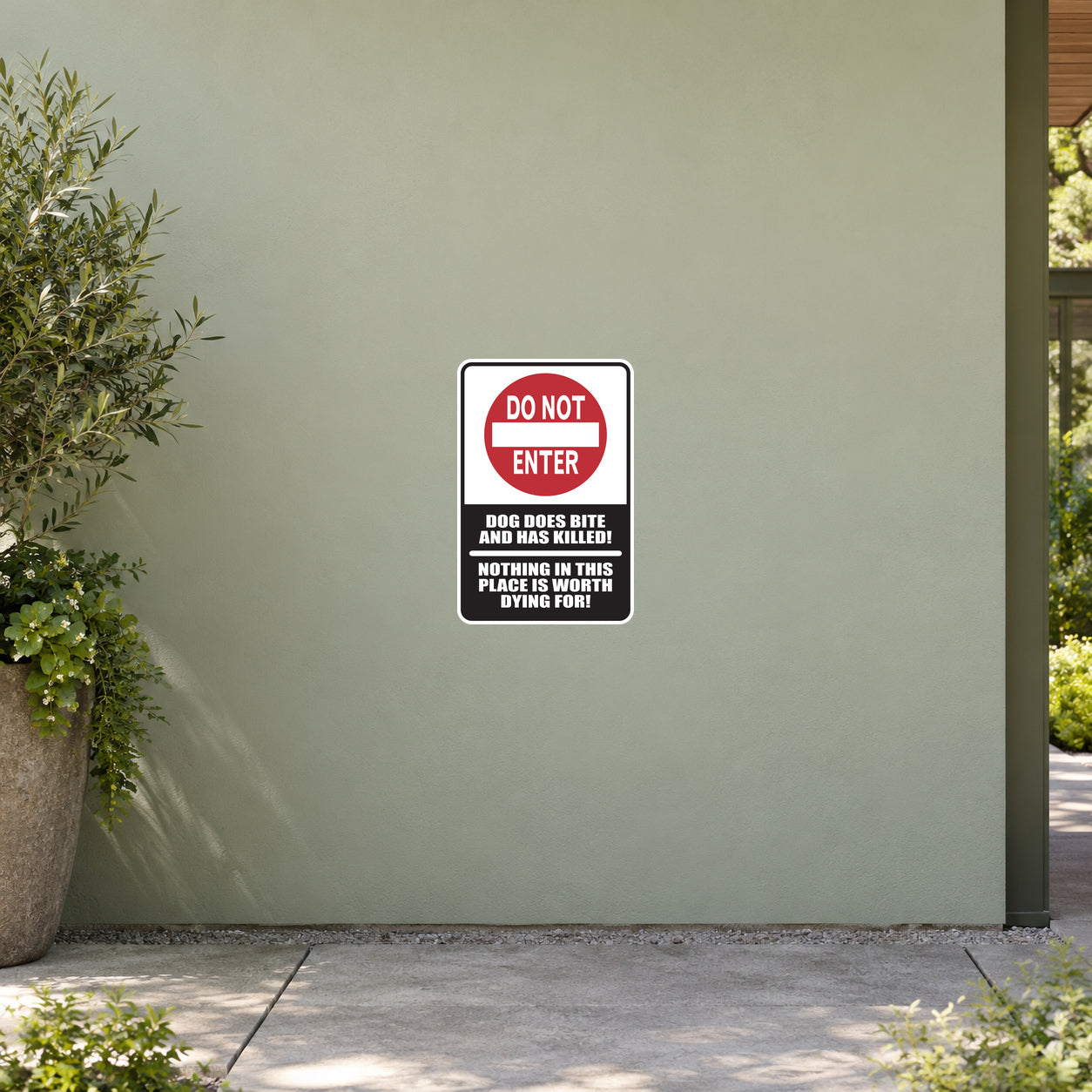 Do Not Enter warning sticker with dog bite and beware message