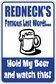 Rectangular blue sign sticker with beer mug and 'Famous Last Words' text.
