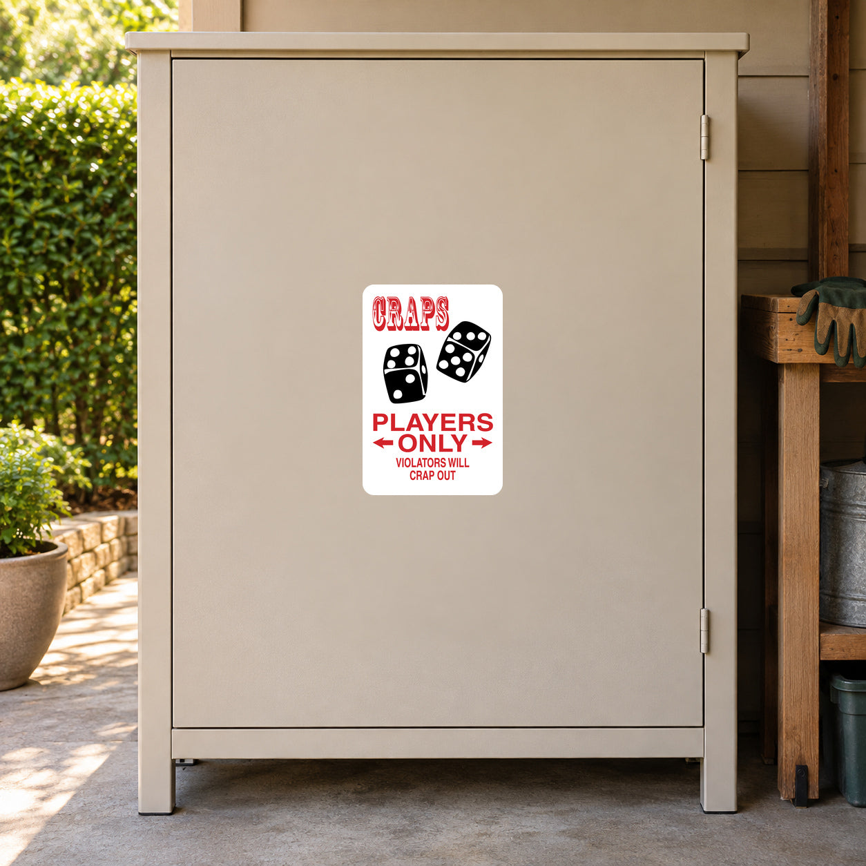 Craps Players Only sticker: black dice, red PLAYERS ONLY text on white