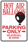 Hot air balloon parking only fun sign sticker, red text on white with black balloon icon