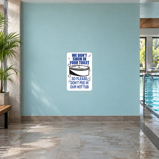 White rectangular toilet humor sign sticker with bold text