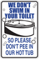 Funny toilet rule sticker with blue text and hot tub graphic