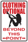 Rectangular sticker: white, red Clothing Optional Beyond This Point text, arrows, black silhouette.