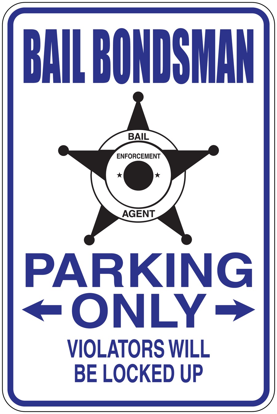 Bail bondsman parking only sticker with bail enforcement star icon