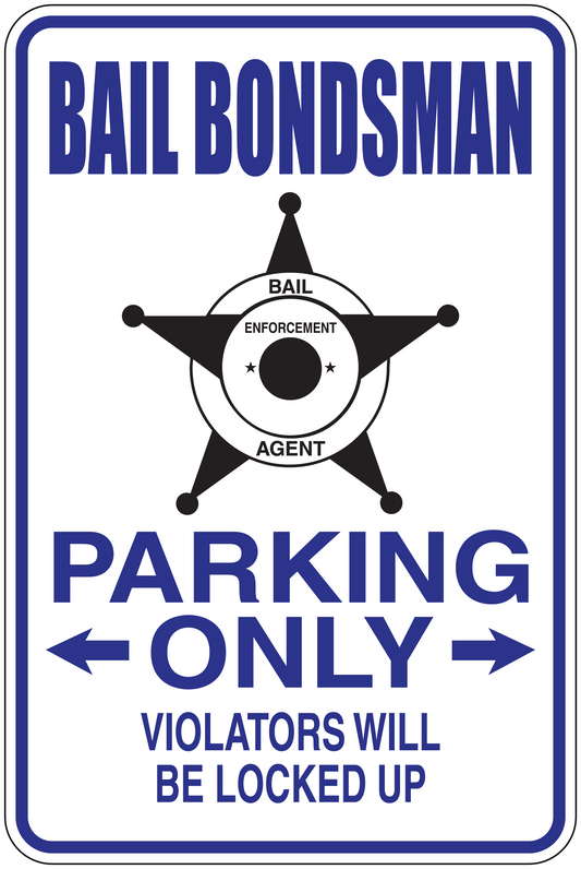 Bail bondsman parking only sticker with bail enforcement star icon