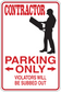 Contractor parking only sign sticker with worker silhouette and text: PARKING ONLY