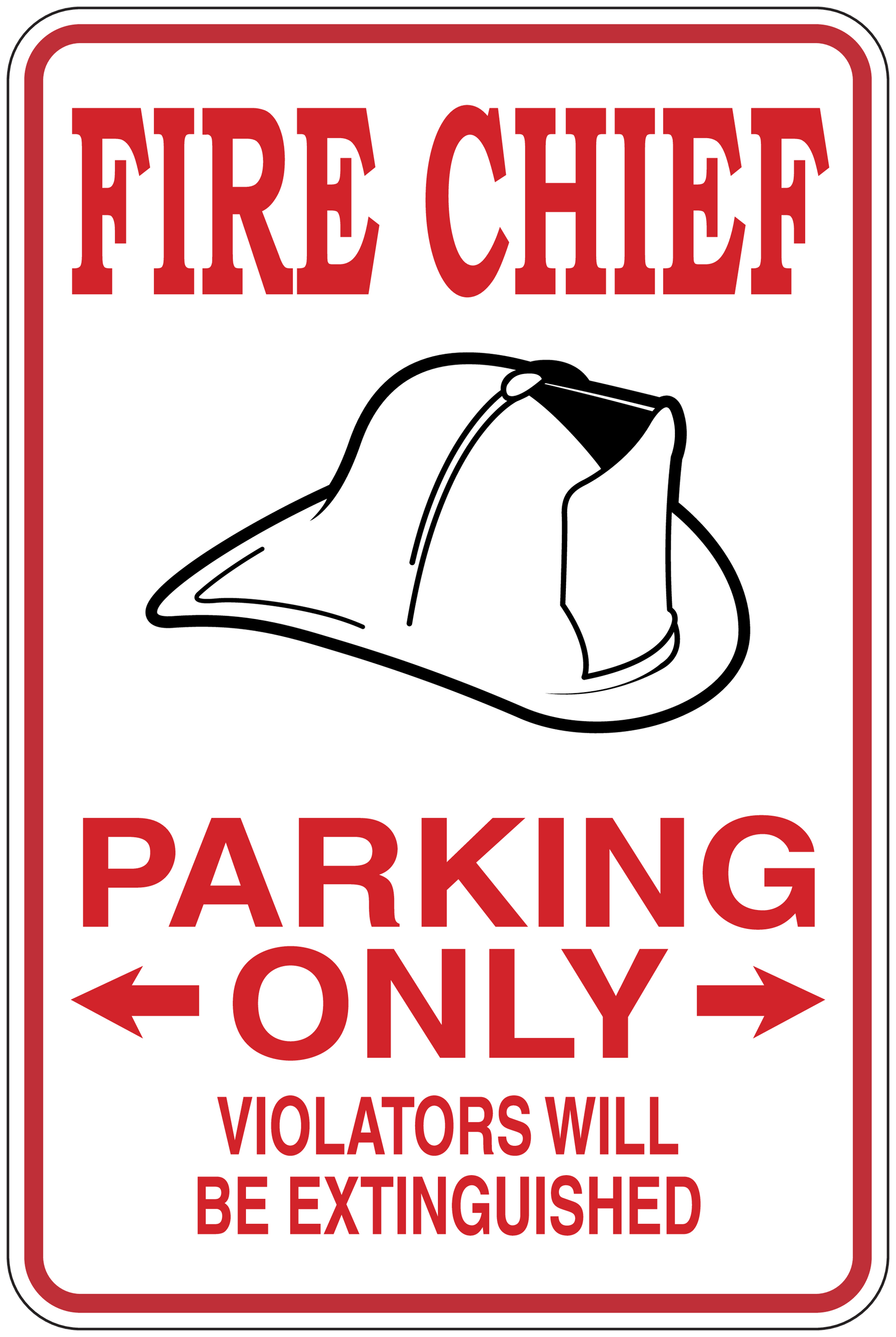 Fire chief parking only sticker with helmet and bold red warning text