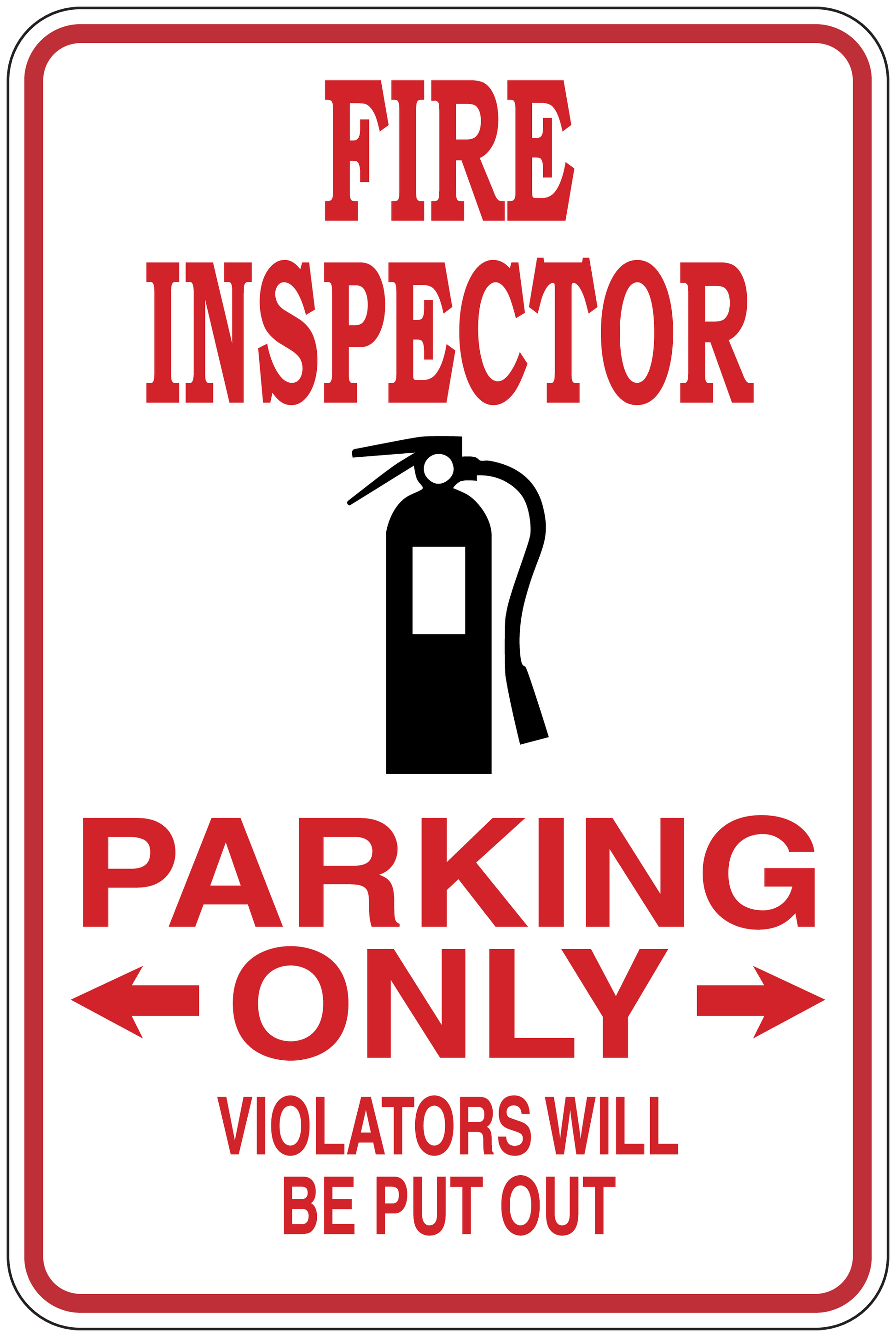 Fire inspector parking only sticker with fire extinguisher icon and red warning text