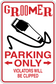 Groomer parking only sticker, red border, grooming clippers icon, and 'Violators will be clipped'.
