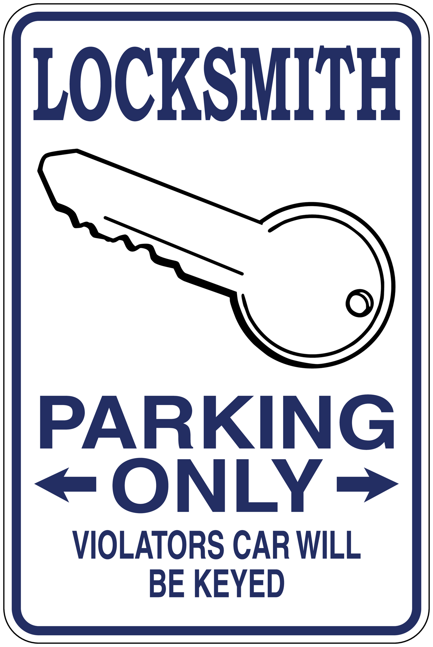 Locksmith parking-only sticker with key icon and text: violators car will be keyed
