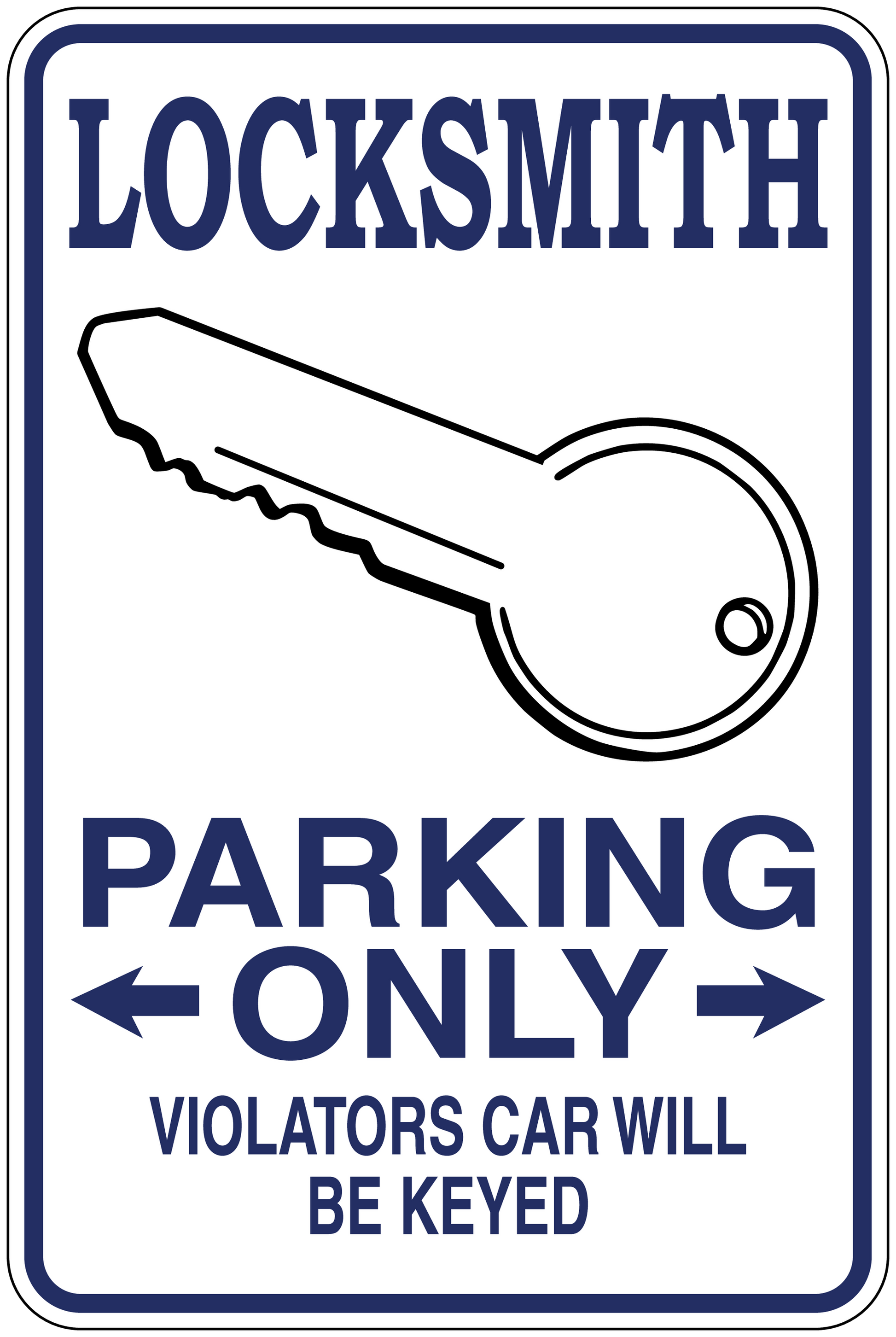 Locksmith parking-only sticker with key icon and text: violators car will be keyed