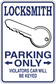 Locksmith parking-only sticker with key icon and text: violators car will be keyed