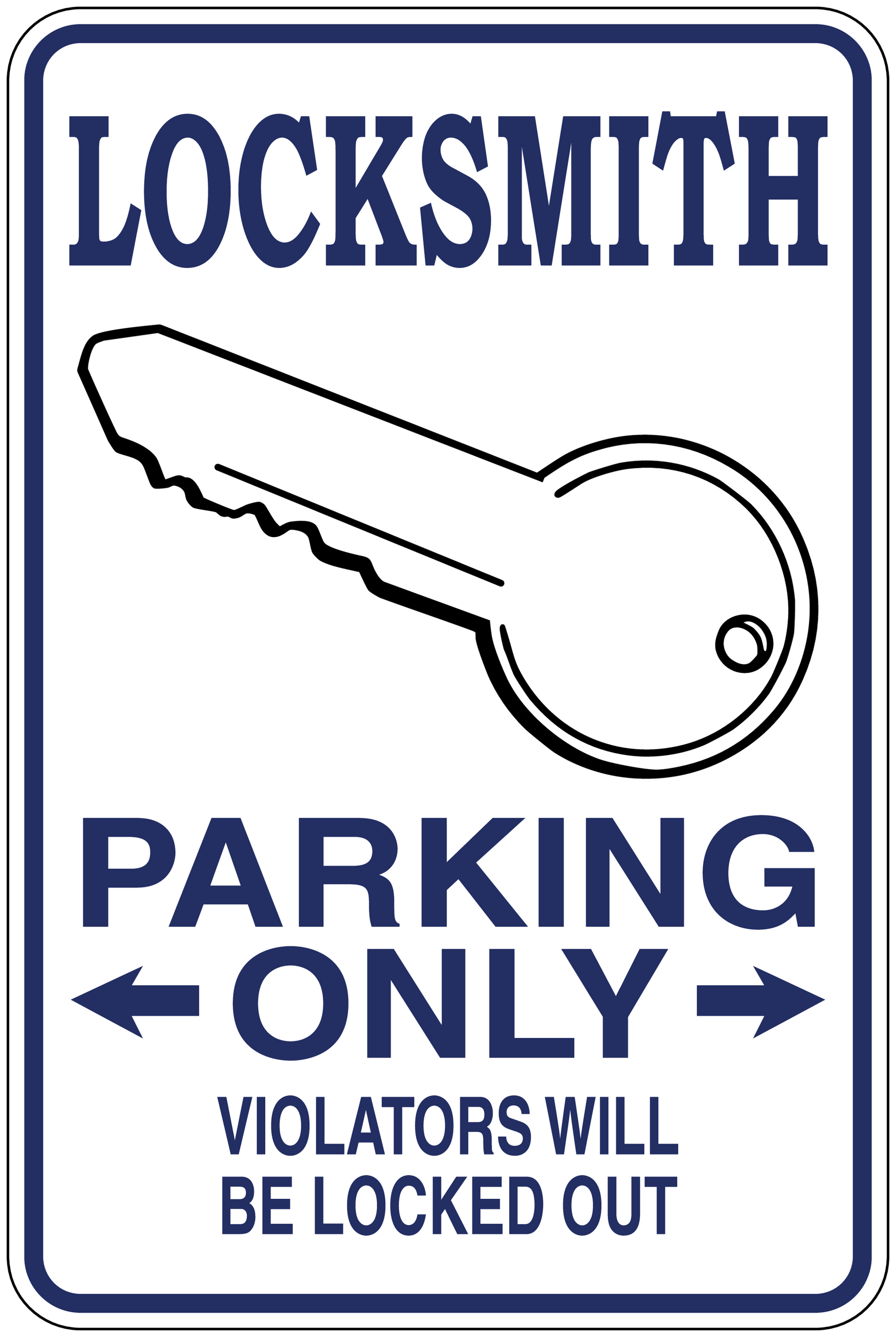 Locksmith parking only sticker with key icon and text: PARKING ONLY, VIOLATORS WILL BE LOCKED OUT