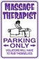 Purple massage therapist parking-only sticker with massage illustration and bold warning text