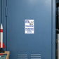 Gym teacher parking only sticker, blue text and athletic icon on white label