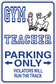 Rectangular parking only sticker with Gym Teacher text and runner graphic