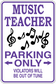 Music teacher parking only sign sticker with musical notes, purple and white text