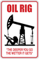 Oil Rig sticker sign with rig graphic and quote: 'The Deeper You Go, The Wetter It Gets'