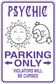 Purple parking-only sign sticker with sun, moon, and stars; text: PARKING ONLY.