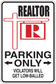 Parking Only Realtor sign sticker with red cross and bold text