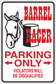 Rectangular fun sign sticker with horse head graphic and red text: Barrel Racer, Parking Only
