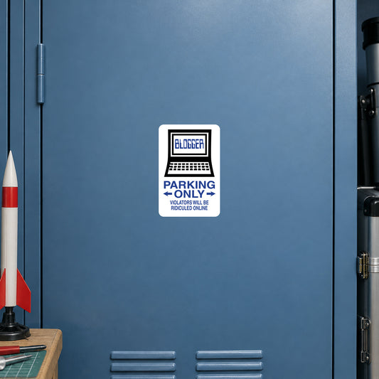 Square parking-only sign sticker with blue border and white background text