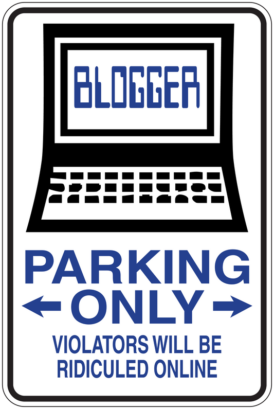 Rectangular parking only sign sticker with blue text and computer graphic border
