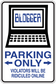 Rectangular parking only sign sticker with blue text and computer graphic border
